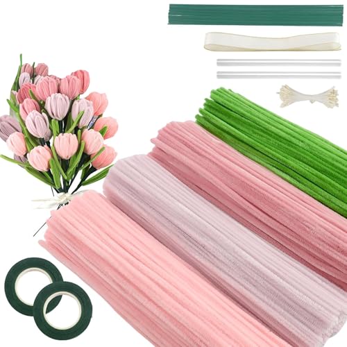 YYZGGLING 400 Stück Rohrreiniger Basteln Mit 20 Stück Blumendraht Mit Band Gartenarbeit Band Für DIY Blumen Machen Kits (Pulver) von YYZGGLING