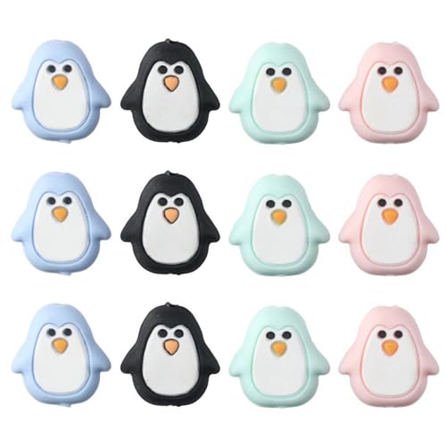 YYlingx 12 Stück 4 Stile niedliche Pinguin Silikon-Tierperlen für Schmuckherstellung, DIY von YYlingx