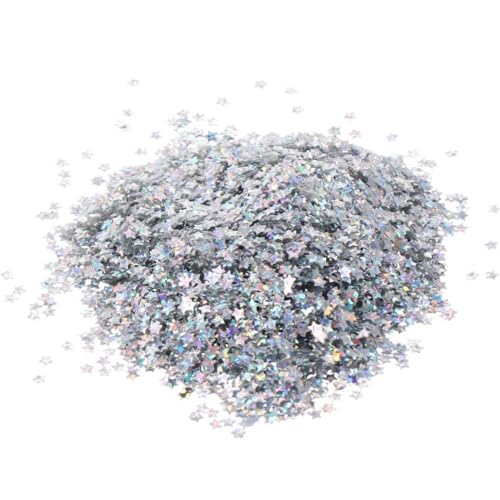 YYlingx 120 g sternförmige Kunstglitzer, 3 mm, silberfarbener Glitzer, PVC-Flocken, Nagelpailletten, sternförmige Pailletten für DIY von YYlingx