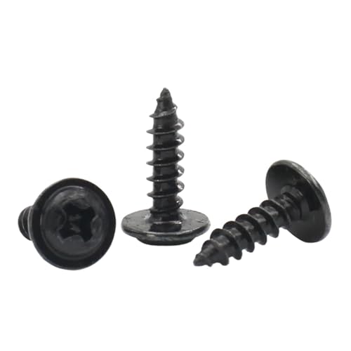 100/200 Stück Mini-Blechschrauben aus schwarzem Kohlenstoffstahl M2 M2.3 M2.6 PWA mit Kreuzschlitz und rundem Kopf und Unterlegscheibe(12mm,M2 (200pcs)) von YZADSXCL