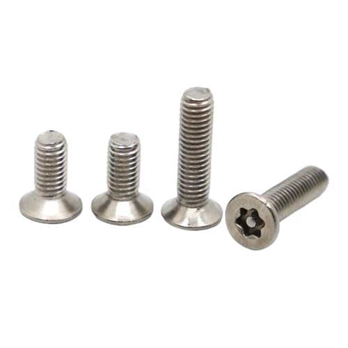 YZADSXCL 50 Stück M2 M2.5 304 A2 Edelstahl Sechslappen Torx Senkkopf Flachkopf mit Stift Manipulationssichere Sicherheitsschraube Bolzen(12mm,M2.5 50pcs) von YZADSXCL