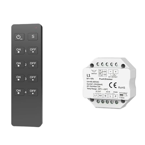 0/1-10V LED Dimmer mit Druckknopfschalter 110V 220V 4 Zonen Fernbedienung(1x L1 and RU4) von YZATCDZG