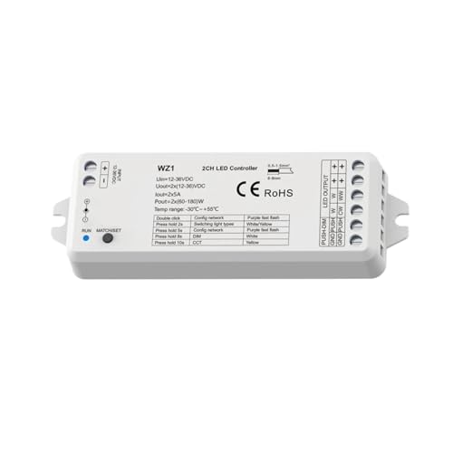 2CH LED Controller DC 12V 24V Dimmer Fernbedienung for WW CW NW CCT LED Streifen(WZ1 LED Controller) von YZATCDZG
