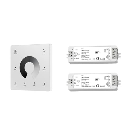 LED-Dimmer, 1 Kanal, 12 V, 24 V, 4 Zonen, einfarbiges LED-Licht mit Fernbedienung, Touch-Schalter(2pcs V1-1+TW1-4-W KIT) von YZATCDZG