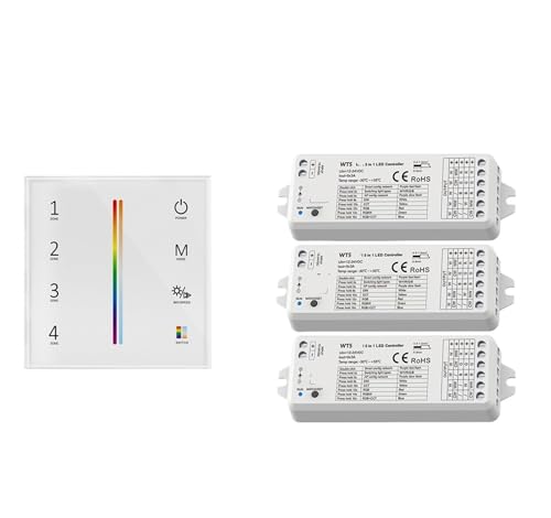 RCT LED-Lichtstreifen-Controller-Kit DC 12 V 24 V Dimmer 4 Zonen Wandhalterung Touch Panel Fernbedienung(3xWT5 and T25W KIT) von YZATCDZG