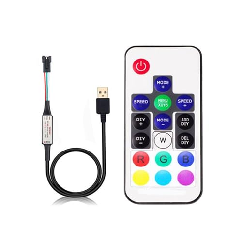 WS2811 WS2812B LED-Pixel-Lichtstreifen-Controller WS2812 U/DC Mini 3-Tasten 14/17/21-Tasten-Fernbedienung DC5-24V(17KEYS DIY USB) von YZATCDZG