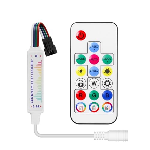 WS2813 WS2815 LED-Pixel-Lichtstreifen-Controller 14/21 Tasten 17 Tasten Musik-Mini-Fernbedienung DC5-24V(17Key Music DC 4PIN) von YZATCDZG