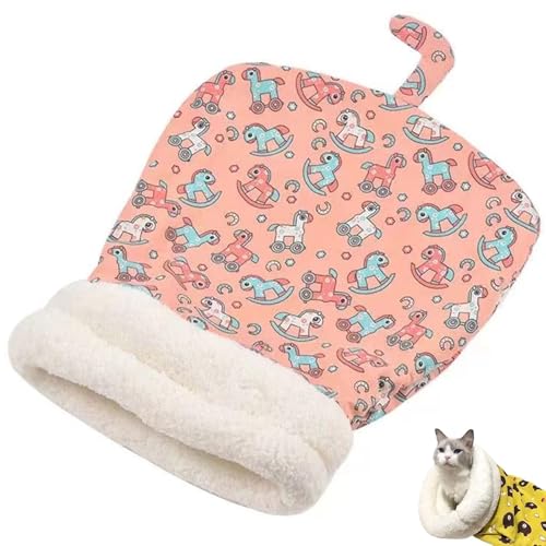 Katzenschlafsack, gemütliches Haustiernest für Katzen und Hunde, weiches Plüsch-Katzen-Hundebett für den Innenbereich, warmes, selbstwärmendes Katzenhöhlennest für kleine Haustiere (Rosa, 35 x 55 cm) von YZBBSH