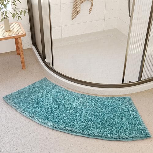 YZBBSH Badematte, Duschvorleger Halbrund 30 X 100 cm Microfaser Gebogen Duschmatte rutschfest Waschmaschinenfest,Blau von YZBBSH