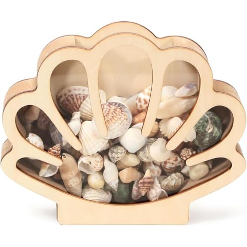 YZBBSH Muschel-Vitrine aus Holz, Strandmuschel-Aufbewahrungsbox für Sammler, Küstendekoration, Andenken-Box für Muschelperlen, Armbänder und Ozean-Erinnerungen (Holzfarbe) von YZBBSH