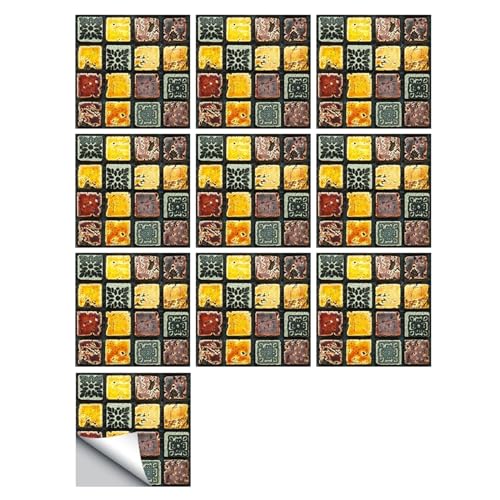 10 stücke Marmor Mosaik Fliesen Wand Aufkleber Flache 2D Gedruckt Abdeckungen for Küche Bad Peel & Stick Wasserdichte Kunst Wandbild für Kunst und Handwerk(Color 18,10X10cm) von YZDKR