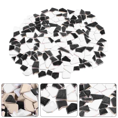 200G Büro Schreibtisch Dekor Keramik Mosaik Fliesen for Handwerk Unregelmäßige Form Blumentopf Partikel Stein Glasiert DIY für Kunst und Handwerk(BlackWhite) von YZDKR