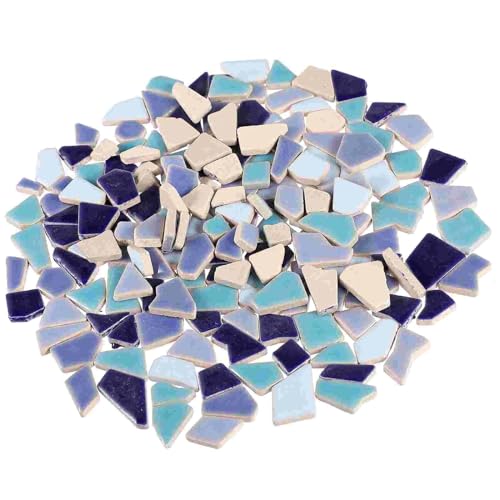 200G Büro Schreibtisch Dekor Keramik Mosaik Fliesen for Handwerk Unregelmäßige Form Blumentopf Partikel Stein Glasiert DIY für Kunst und Handwerk(Blue) von YZDKR