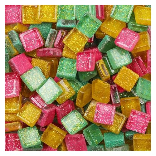 50 Stück Diy Mix Farbe Glitzer Glas Mosaik Steine ​​Mosaikfliesen Glas Kieselsteine ​​Bastelmaterial Puzzle for Diy Mosaikherstellung 9 * 9mm für Kunst und Handwerk(Color 1) von YZDKR