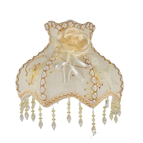 Lampenschirm Licht Lampenabdeckung Kronleuchter Retro Tuch Kunst Fransen Perlen Spitze für Wohnzimmer Schlafzimmer Bürodekoration(Color1) von YZDKR