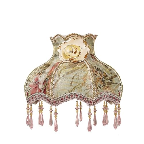 Lampenschirm Licht Lampenabdeckung Kronleuchter Retro Tuch Kunst Fransen Perlen Spitze für Wohnzimmer Schlafzimmer Bürodekoration(Color10) von YZDKR
