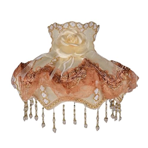 Lampenschirm Licht Lampenabdeckung Kronleuchter Retro Tuch Kunst Fransen Perlen Spitze für Wohnzimmer Schlafzimmer Bürodekoration(Color4) von YZDKR