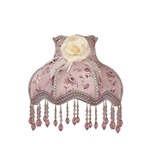 Lampenschirm Licht Lampenabdeckung Kronleuchter Retro Tuch Kunst Fransen Perlen Spitze für Wohnzimmer Schlafzimmer Bürodekoration(Color7) von YZDKR
