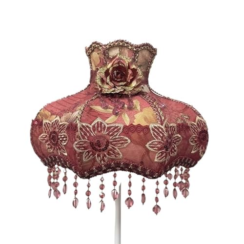 Lampenschirm Retro Perlen Spitze Blume Schlafzimmer Nachttischlampe Stehlampe Wandlampenabdeckung für Wohnzimmer Schlafzimmer Bürodekoration(Color12) von YZDKR
