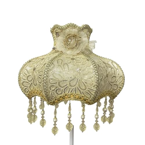Lampenschirm Retro Perlen Spitze Blume Schlafzimmer Nachttischlampe Stehlampe Wandlampenabdeckung für Wohnzimmer Schlafzimmer Bürodekoration(Color16) von YZDKR