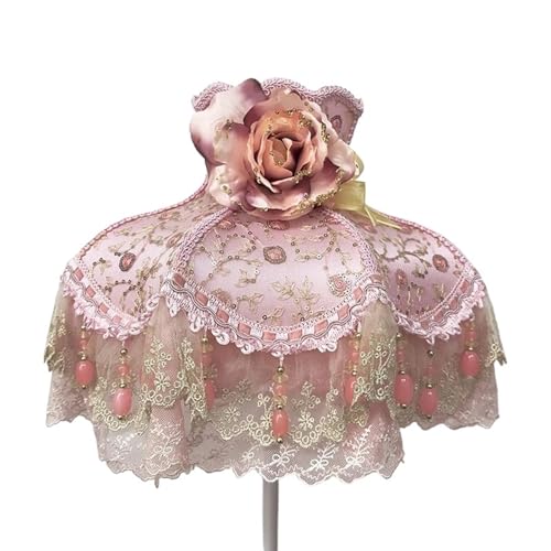 Lampenschirm Retro Perlen Spitze Blume Schlafzimmer Nachttischlampe Stehlampe Wandlampenabdeckung für Wohnzimmer Schlafzimmer Bürodekoration(Color28) von YZDKR
