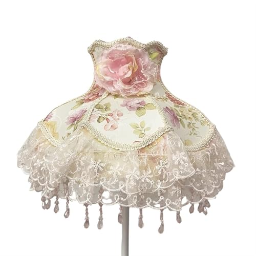 Lampenschirm Retro Perlen Spitze Blume Schlafzimmer Nachttischlampe Stehlampe Wandlampenabdeckung für Wohnzimmer Schlafzimmer Bürodekoration(Color31) von YZDKR
