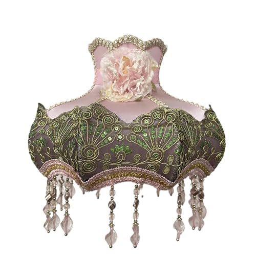 Lampenschirm Retro Perlen Spitze Blume Schlafzimmer Nachttischlampe Stehlampe Wandlampenabdeckung für Wohnzimmer Schlafzimmer Bürodekoration(Color8) von YZDKR
