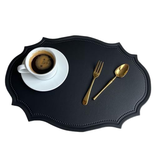 YZDKR 1/4/10 Stück grün geformte Tischsets Sets Kunstleder ovale Tischsets Untersetzer Esstisch Home Decor für Home Kitchen Restaurant(Black,30x43cm 1pcs) von YZDKR