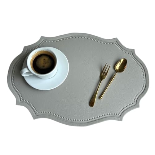 YZDKR 1/4/10 Stück grün geformte Tischsets Sets Kunstleder ovale Tischsets Untersetzer Esstisch Home Decor für Home Kitchen Restaurant(Grey,30x43cm 4pcs) von YZDKR