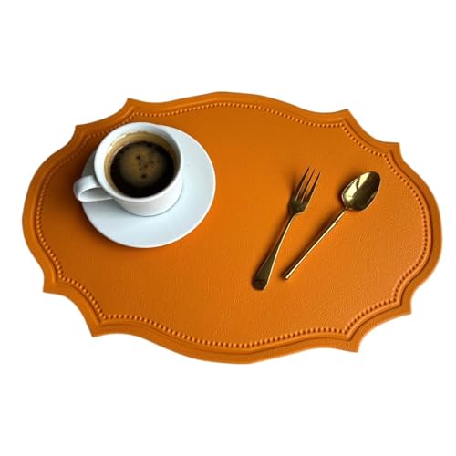 YZDKR 1/4/10 Stück grün geformte Tischsets Sets Kunstleder ovale Tischsets Untersetzer Esstisch Home Decor für Home Kitchen Restaurant(Orange,30x43cm 10pcs) von YZDKR