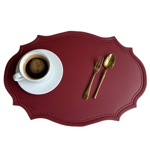 YZDKR 1/4/10 Stück grün geformte Tischsets Sets Kunstleder ovale Tischsets Untersetzer Esstisch Home Decor für Home Kitchen Restaurant(Red,30x43cm 4pcs) von YZDKR