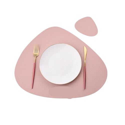 YZDKR 1/4/10sets Tischset und Untersetzer Set Kunstleder Dreieck Geschirr Matten Pad Cafe Pad Essen Matte Küche Zubehör für Home Kitchen Restaurant(Pink,4sets) von YZDKR