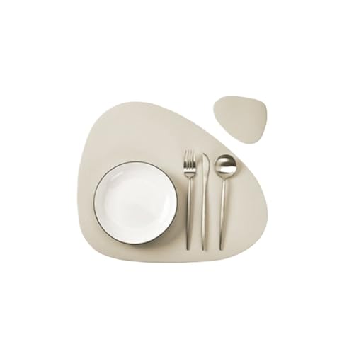 YZDKR 1/4/6 Set Tischset mit Untersetzer Geschirr Pad Wärmedämmung rutschfeste Kunstleder Tischset Untersetzer für Home Kitchen Restaurant(Beige,4sets) von YZDKR