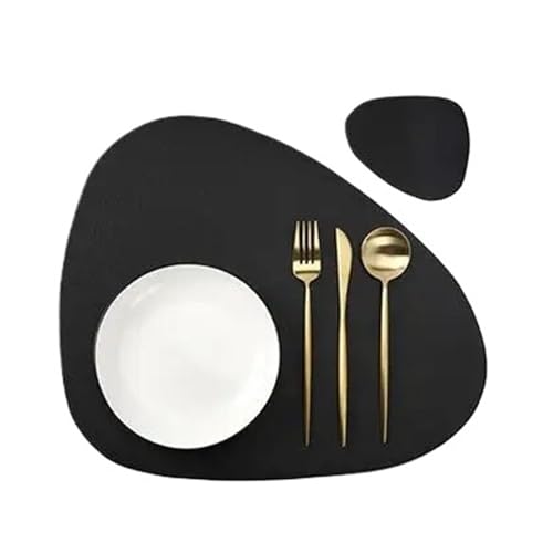 YZDKR 1/4/6 Set Tischset mit Untersetzer Geschirr Pad Wärmedämmung rutschfeste Kunstleder Tischset Untersetzer für Home Kitchen Restaurant(Black,1set) von YZDKR