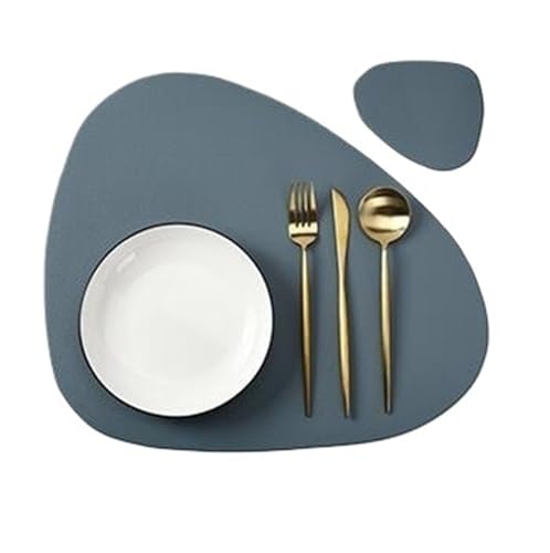 YZDKR 1/4/6 Set Tischset mit Untersetzer Geschirr Pad Wärmedämmung rutschfeste Kunstleder Tischset Untersetzer für Home Kitchen Restaurant(Blue,4sets) von YZDKR