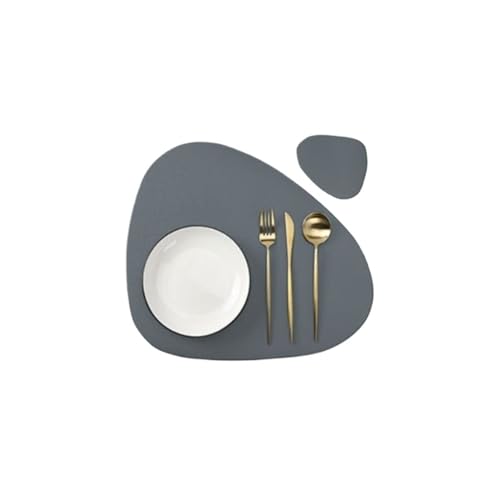YZDKR 1/4/6 Set Tischset mit Untersetzer Geschirr Pad Wärmedämmung rutschfeste Kunstleder Tischset Untersetzer für Home Kitchen Restaurant(Dark Grey,4sets) von YZDKR
