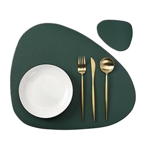 YZDKR 1/4/6 Set Tischset mit Untersetzer Geschirr Pad Wärmedämmung rutschfeste Kunstleder Tischset Untersetzer für Home Kitchen Restaurant(Green,1set) von YZDKR