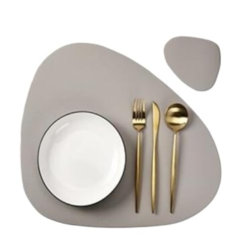 YZDKR 1/4/6 Set Tischset mit Untersetzer Geschirr Pad Wärmedämmung rutschfeste Kunstleder Tischset Untersetzer für Home Kitchen Restaurant(Grey,6sets) von YZDKR