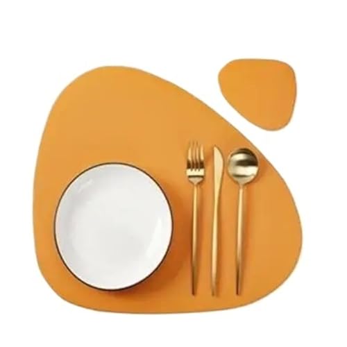 YZDKR 1/4/6 Set Tischset mit Untersetzer Geschirr Pad Wärmedämmung rutschfeste Kunstleder Tischset Untersetzer für Home Kitchen Restaurant(Orange,6sets) von YZDKR