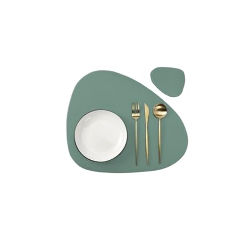 YZDKR 1/4/6 Set Tischset mit Untersetzer Geschirr Pad Wärmedämmung rutschfeste Kunstleder Tischset Untersetzer für Home Kitchen Restaurant(PEA Green,4sets) von YZDKR