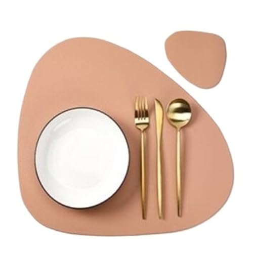 YZDKR 1/4/6 Set Tischset mit Untersetzer Geschirr Pad Wärmedämmung rutschfeste Kunstleder Tischset Untersetzer für Home Kitchen Restaurant(Pink,6sets) von YZDKR