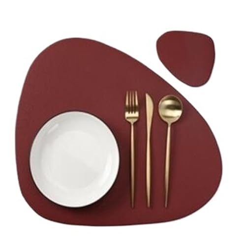 YZDKR 1/4/6 Set Tischset mit Untersetzer Geschirr Pad Wärmedämmung rutschfeste Kunstleder Tischset Untersetzer für Home Kitchen Restaurant(Red,6sets) von YZDKR