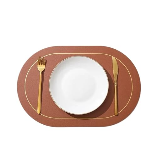 YZDKR 1pc Dual Farbe Kontrast Oval PU Tischset Hotel Home Wasserdicht Öl Beweis Leder Kaffee Esstisch Dekor Matte für Home Kitchen Restaurant(Gray Khaki) von YZDKR