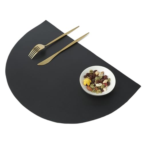 YZDKR 1pc PU Leder Tischset for Tisch Isolierung Pads Geschirr Wasserdicht Öl-Proof Halbkreis Tisch Matten Küche Werkzeug für Home Kitchen Restaurant(Black) von YZDKR