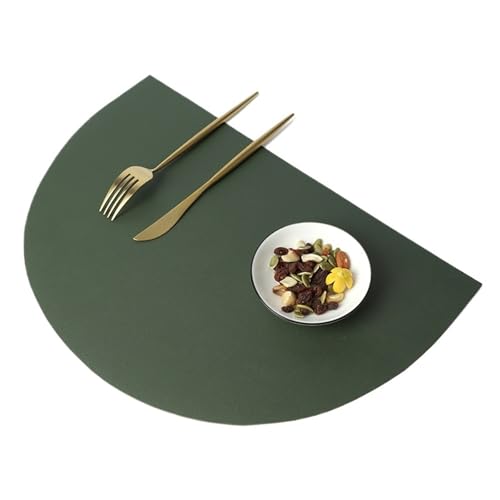YZDKR 1pc PU Leder Tischset for Tisch Isolierung Pads Geschirr Wasserdicht Öl-Proof Halbkreis Tisch Matten Küche Werkzeug für Home Kitchen Restaurant(Green) von YZDKR