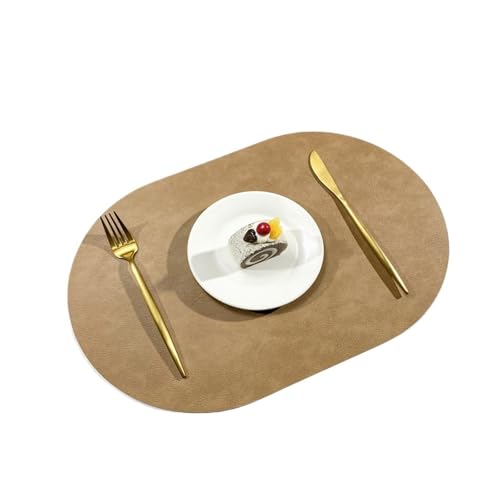 YZDKR 1pc doppelseitiges Muster Leder wasserdicht und ölbeständig Hotel Home Esstisch Matte ovale Isoliermatte für Home Kitchen Restaurant(Light Brown) von YZDKR