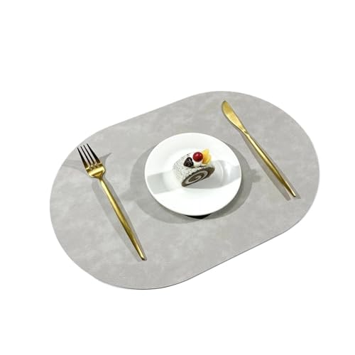 YZDKR 1pc doppelseitiges Muster Leder wasserdicht und ölbeständig Hotel Home Esstisch Matte ovale Isoliermatte für Home Kitchen Restaurant(Light Gray Light Blue) von YZDKR