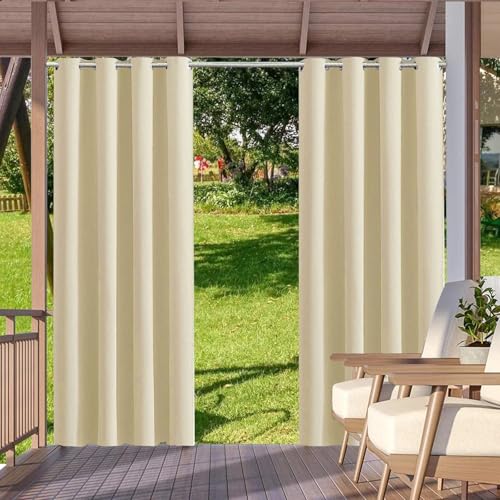 YZDKR 2 Stücke Outdoor Vorhänge Wasserdicht Garten Außen Vorhang Blackout Straße Pavillon for Terrasse Veranda Pergola Cabana Pool für Terrasse, Pavillon(Beige,W52xH94in-132x238cm) von YZDKR