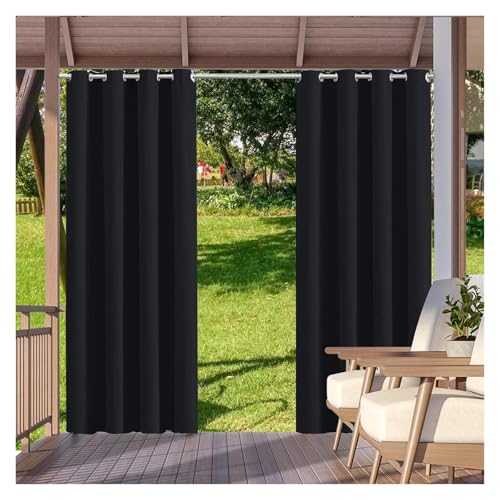 YZDKR 2 Stücke Outdoor Vorhänge Wasserdicht Garten Außen Vorhang Blackout Straße Pavillon for Terrasse Veranda Pergola Cabana Pool für Terrasse, Pavillon(Black,W52xH94in-132x238cm) von YZDKR