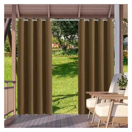 YZDKR 2 Stücke Outdoor Vorhänge Wasserdicht Garten Außen Vorhang Blackout Straße Pavillon for Terrasse Veranda Pergola Cabana Pool für Terrasse, Pavillon(Brown,W52xH94in-132x238cm) von YZDKR